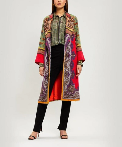Shop Etro Woven Patchwork-print Coat In Red