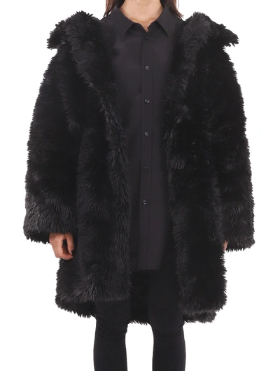Shop Balenciaga Black Swing Fake Fur Coat