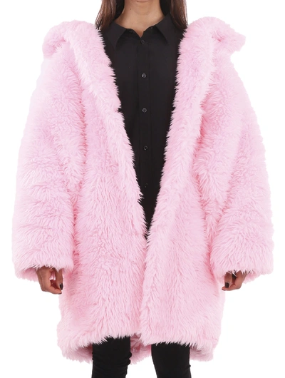 Shop Balenciaga Pink Swing Fake Fur Coat