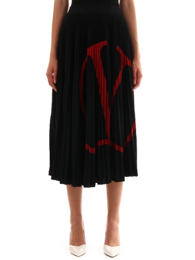 Shop Valentino Pleated Skirt Vlogo In Black