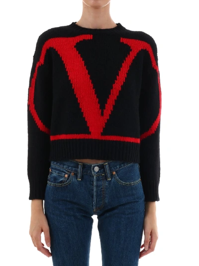 Shop Valentino Wool Sweater Vlogo In Black
