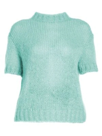Shop Prada Mohair-blend Open Weave Short-sleeve Sweater In Light Blue