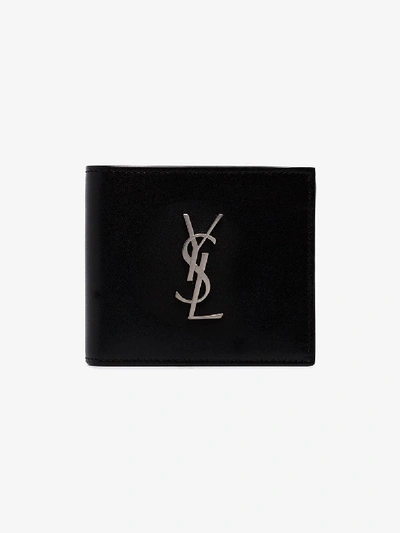 Shop Saint Laurent Black Interlocking Logo Leather Bifold Wallet