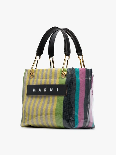 Shop Marni Multicoloured Pvc Striped Logo Tote Bag In Stc37 Multicoloured