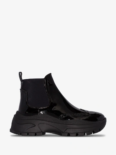 Shop Prada Black 75 Patent Leather Chelsea Boots