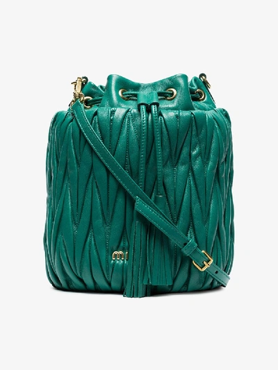 Shop Miu Miu Green Matelassé Small Bucket Bag