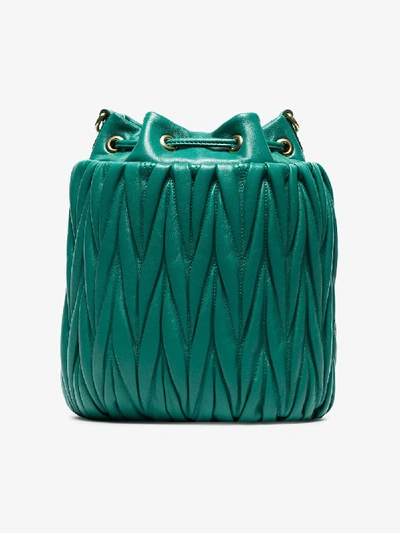 Shop Miu Miu Green Matelassé Small Bucket Bag