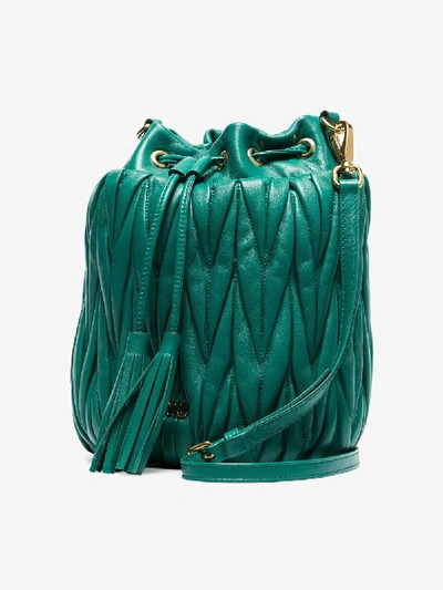 Shop Miu Miu Green Matelassé Small Bucket Bag