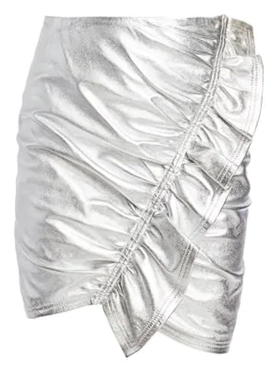 Shop A.l.c Jupiter Metallic Leather Mini Skirt In Silver