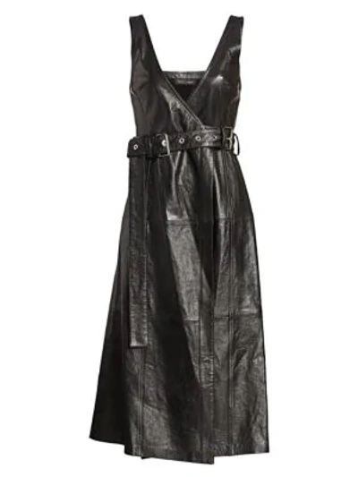 Shop Proenza Schouler Belted Leather Wrap Dress In Black