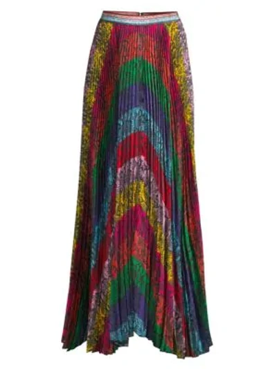 Shop Alice And Olivia Katz Ribbon Stripe Pleated Skirt In Rainbow Snake Stripe