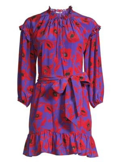 Shop Alice And Olivia Ellamae Drop Shoulder Floral Dress In Poppy Garden Eggplant