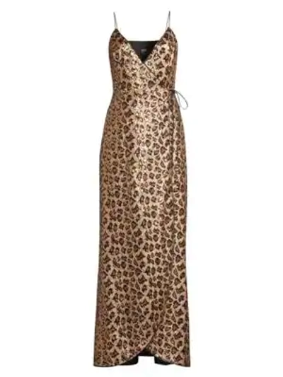 Shop Aidan Mattox Leopard Sequin Wrap Gown In Gold Mutli