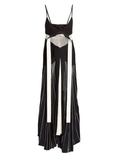 Shop Proenza Schouler Mixed-media Pleated Cady Maxi Dress In Black
