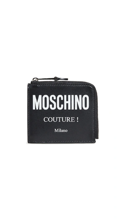 Shop Moschino Zip Around Logo Wallet In Black