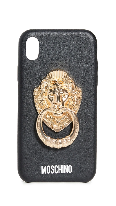 Shop Moschino Lion Door Knocker Iphone Xs / X Case In Black/gold