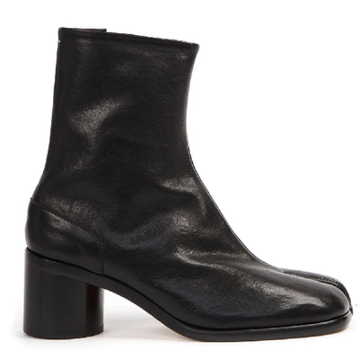 Shop Maison Margiela Black Tabi Leather Ankle Boots