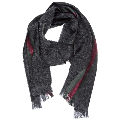 Shop Gucci Wool Scarf Jacquard In Grigio