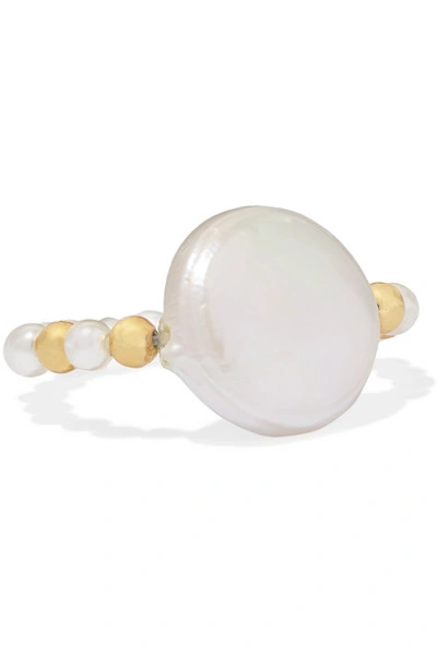 Shop Anissa Kermiche Caviar Pebble Gold-plated Pearl Ring