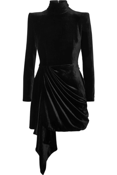 Shop Alex Perry Parker Draped Velvet Mini Dress In Black