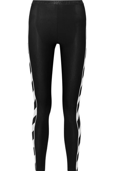 Shop Off-white Striped Stretch Leggings In Black