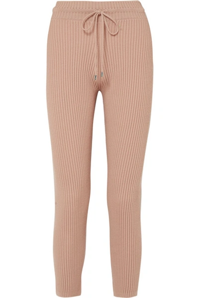 Shop Max Mara Leisure Ribbed Wool Track Pants In Beige