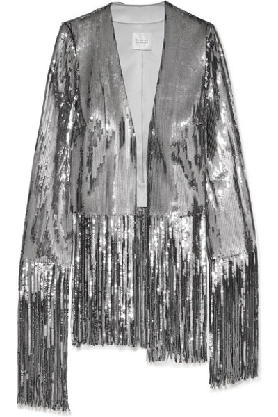 Shop Galvan Stardust Fringed Sequined Tulle Jacket In Silver