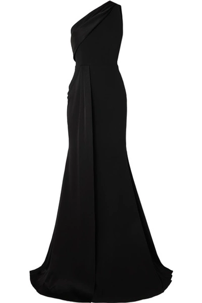 Shop Alex Perry Hollis One-shoulder Draped Crepe And Satin Gown In Black