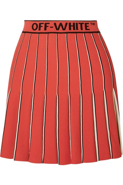 Shop Off-white Pleated Knitted Mini Skirt In Red