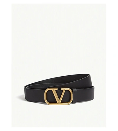 Shop Valentino Logo Belt In Black Gold