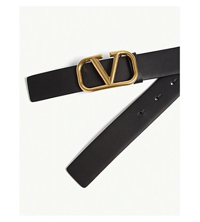 Shop Valentino Logo Belt In Black Gold