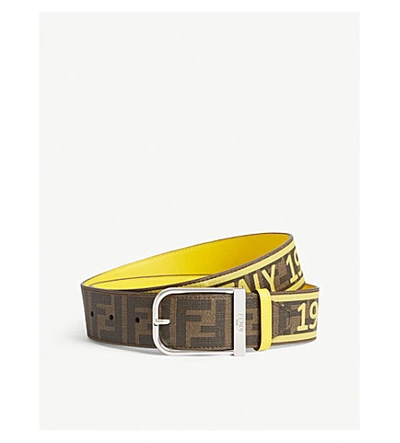 Shop Fendi Roma Logo Leather Belt In Brown