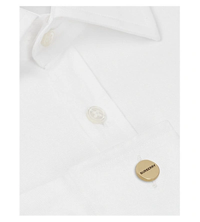 Shop Burberry Logo-engraved Gold-plated Cufflinks In Light Gold