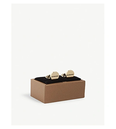 Shop Burberry Logo-engraved Gold-plated Cufflinks In Light Gold