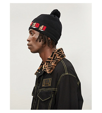 Shop Fendi Cube Logo Beanie In Black Red