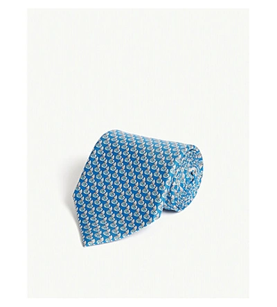 Shop Ferragamo Patterned Fox Print Silk Tie In Bluette