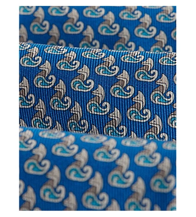 Shop Ferragamo Patterned Fox Print Silk Tie In Bluette