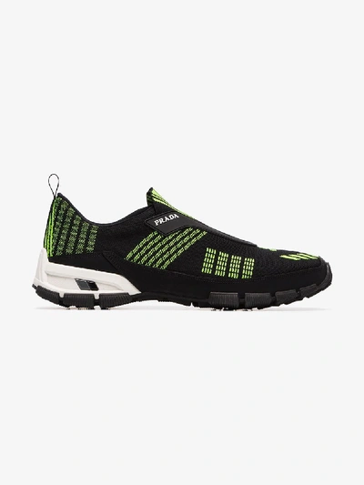 Shop Prada Mens Black And Green Crossection Knit Sneakers