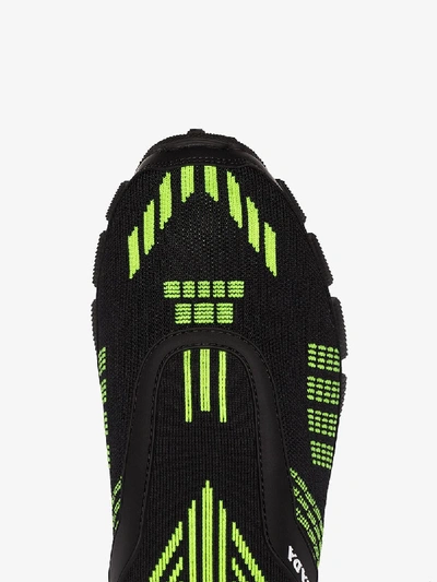 Shop Prada Mens Black And Green Crossection Knit Sneakers