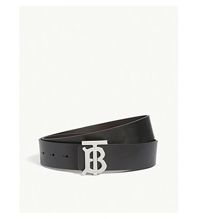 Shop Burberry Monogram Buckle Leather Belt In Black