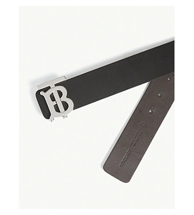 Shop Burberry Monogram Buckle Leather Belt In Black