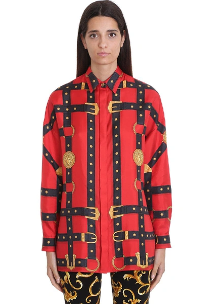 Shop Versace Shirt In Red Silk