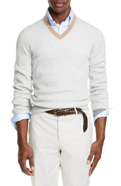 Shop Brunello Cucinelli Cashmere V-neck Sweater In Fog