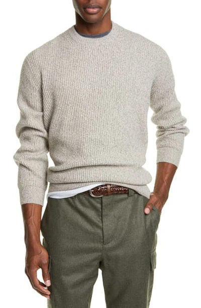 Shop Brunello Cucinelli Melange Cashmere Crewneck Sweater In Beige Grey