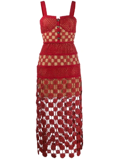 Shop Self-portrait Crochet Dress In Red