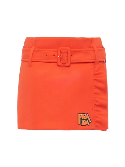 Shop Prada Ruffled Detail Mini Skirt In Orange