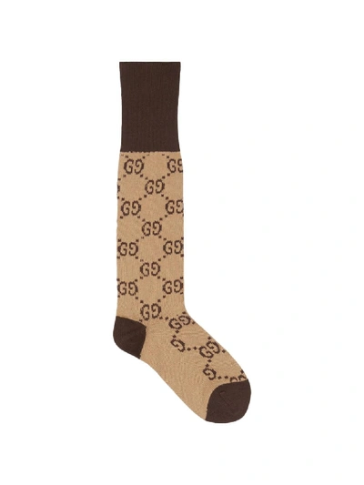 Shop Gucci Gg Pattern Cotton Blend Socks In Neutrals