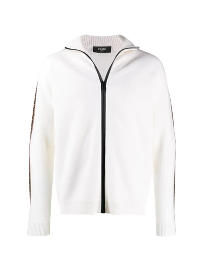 Shop Fendi Ff Motif Stripe Cardigan In White