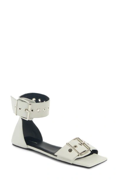 Shop Balenciaga Ankle Strap Flat Sandal In White/ Nickel