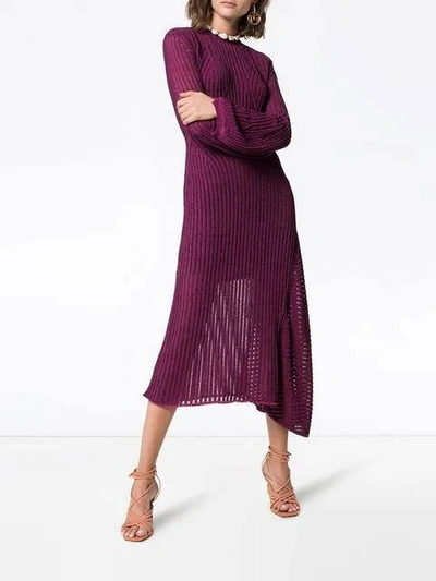Shop Chloé Backless Ribbed Detail Knitted Silk Midi Dress